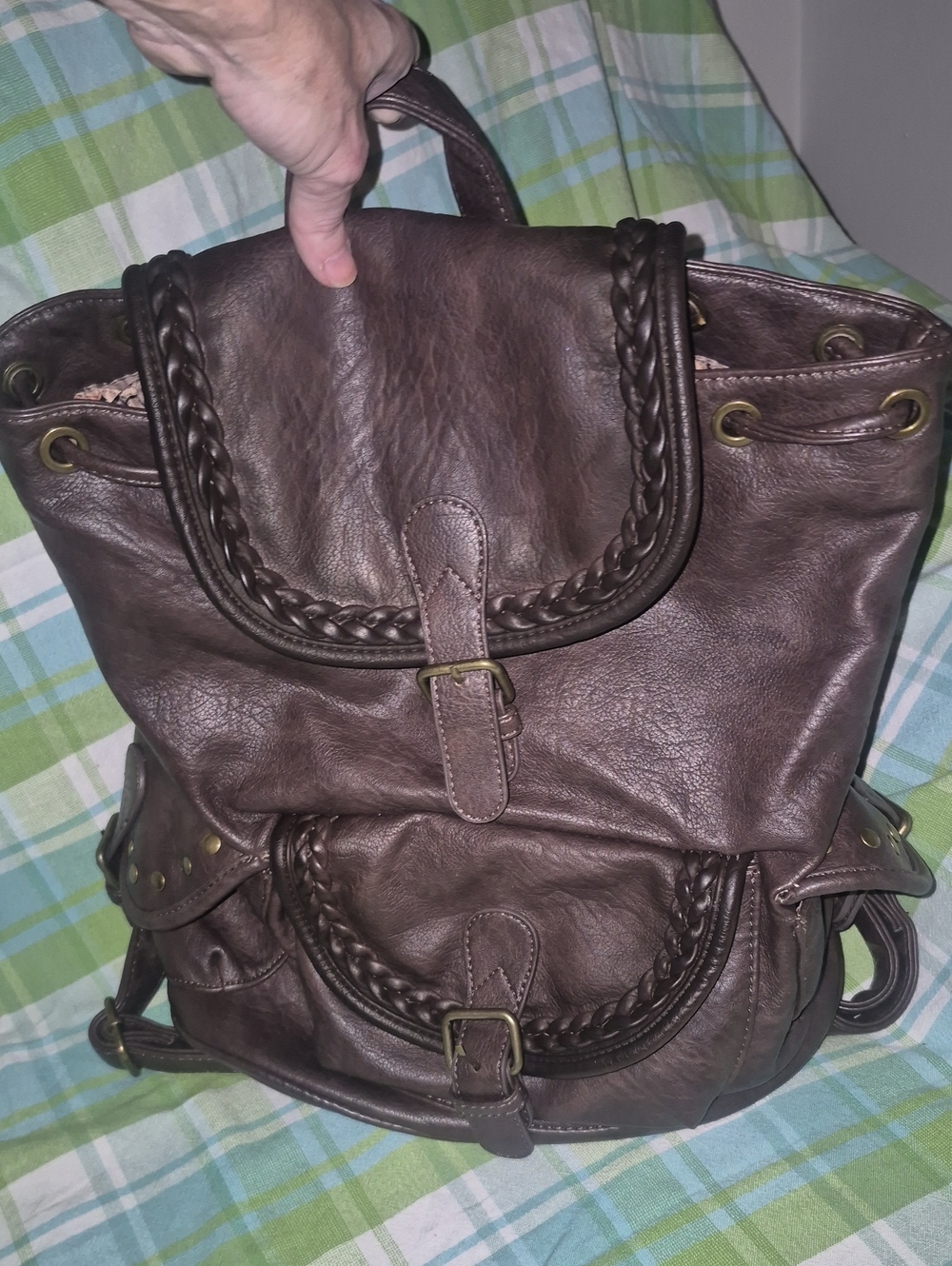 NWOT Montana West Brown Braided Leather Backpack